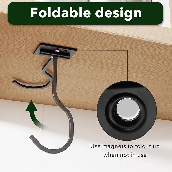 bussdis Under Cabinet Banana Hook Foldable - Adhesive Bananas Hanger, Heavy Duty Stainless Banana Holder (13lb), Magnetic Fold-Up When Not in Use, Premium Material, Black