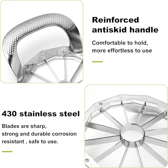 LIIGEMI Apple Slicer,12-Slices Stainless Steel Cutter，Heavy Duty Stainless Steel Apple Cutter and Divider， Anti-slip Handle，Gifts for Mom， Easy to Use.