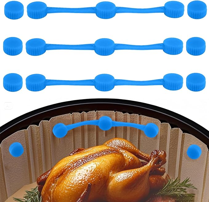 3 Sets Air Fryer Magnet Silicone Buckle, Secure Locking Disposable Liners Heat-Resistant & Avoid Parchment Paper Burns Magnetic Clips Holder for All Iron Air Fryer Accessories (Blue)