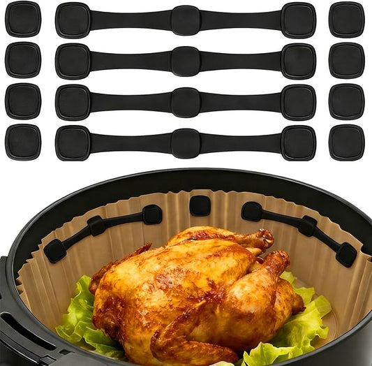 12Pcs Air Fryer Magnets Silicone Buckle for Holding Parchment Paper Liners, Upgraded High-Temp Resistant Air Fryer Accessories Locks Disposable Liners Safely (Black)