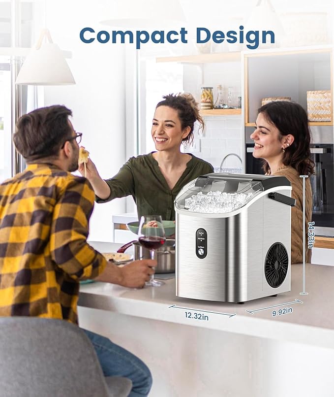 Electactic Countertop Ice Maker with Handle, Stainless Steel Ice Machine, 35 Lbs/Day Ice Making Capacity, Includes Ice Scoop, Ideal for Home, Bar, Party and Office Use(Sliver)