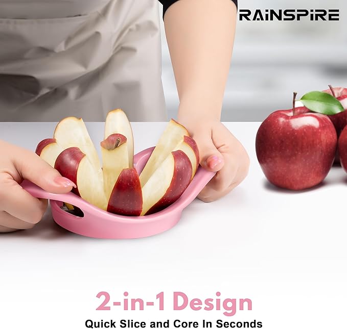 Rainspire Apple Cutter 8 Slices, 8 Blade Apple Slicer and Corer, Apple Corer Tool with Stainless Steel Blades, Super Sharp Fruit Cutter Fruit Slicer, Pink