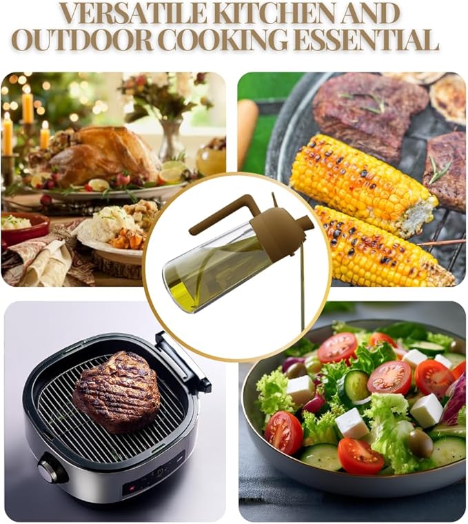 2-in-1 Oil Dispenser and Sprayer, 16oz/470ml Glass Olive Oil Sprayer for Cooking, Leakproof and Refillable Oil Mister for BBQ, Salad, and Baking (Orange)