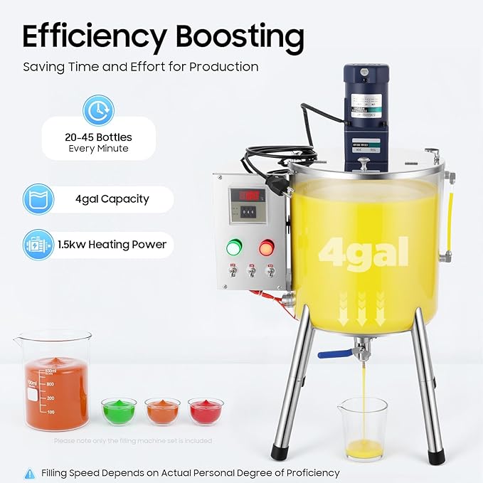 15L/4Gal Commercial Automatic Heating Stirring Mixing Filling Machine, 110v 1500w Lipstick Filling Machine for Dissolving and Filling Lipsticks, Candles, Vaseline, Oils
