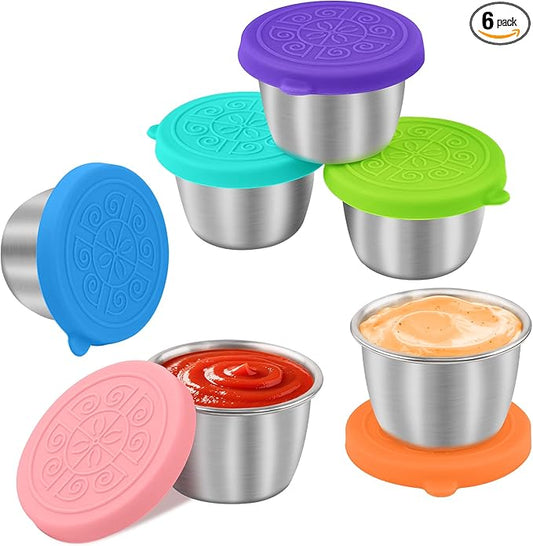 LIEMAND 6x2.7 oz Salad Dressing Container to Go, Leakproof Reusable Stainless Steel small container with lid,Sauce Containers for Lunch box,Picnics,Travel,Office and Meal Prep
