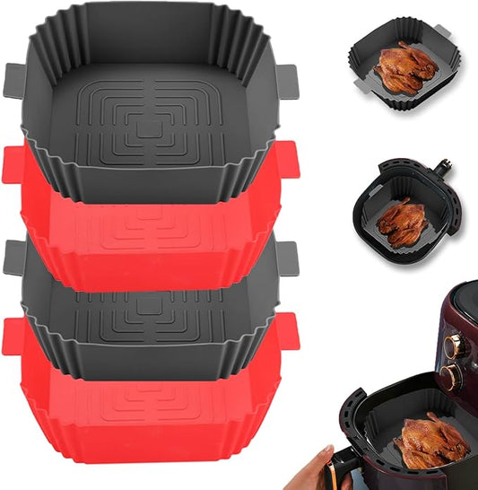 Air Fryer Silicone Liners,LYHOLKEER 4Pcs 7.6inch Reusable Square Silicone Air Fryer Liners for 3-6 QT,Food Safe Air Fryers Oven Accessories,Replacement Of Flammable Parchment Liner Paper