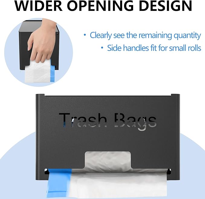 STWWO Large Trash Bag Holder Dispenser, Metal Garbage Bag Dispenser Roll Holder, Kitchen Trash Storage Organizer for Under Sink, Wall Mounted or Freestanding, Black