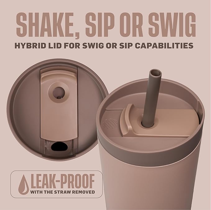 BlenderBottle 2-in-1 Insulated Stainless Steel Shaker Tumbler, Swig Leakproof Lid, Straw, BlenderBall, BPA Free, For Protein Shakes, Smoothies, And Pre Workout, 24 oz, Brown (Cocoa)