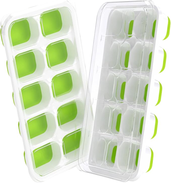 DOQAUS Ice Cube Tray with Lids - 2 Pack Stackable Silicone Ice Trays for Freezer, BPA & LFGB Safe, Easy Release for Kitchen, RVs, Cocktail, Coffee, Soup & Food