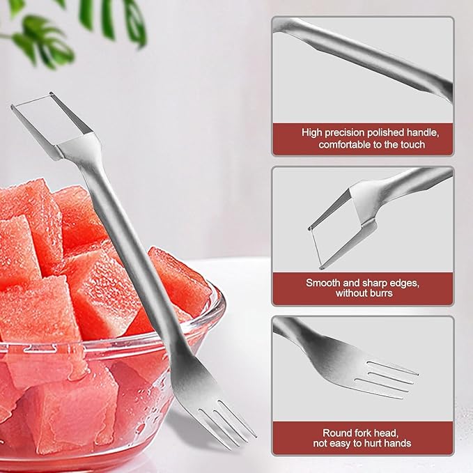 Watermelon Cutter，2-in-1 Stainless Steel Fruit Cutter, 2025 New Upgrade Dual Head Watermelon Fork Slicer Tool, Summer Fruit Cutting Home Kitchen Gadgets (1 pack)