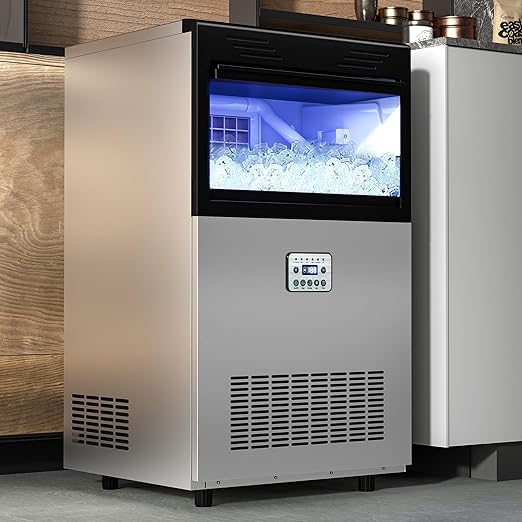 YITAHOME 120Lbs Commercial Ice Maker Machine ETL & DOE Certificated, Big Ice Makers Freestanding for Home Cafe Bar Restaurant Under Counter Ice Machine Commercial, 50pcs with 33lbs Storage Bin