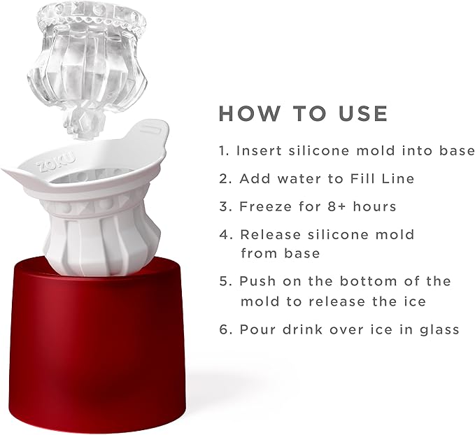 ZOKU Set of 2 Silicone Ice Molds, Crown - King & Queen Crowns, Large Ice Cube Molds for Craft Cocktails, Keep Drinks Colder Longer with Less Dilution, Easy-Release, BPA-Free