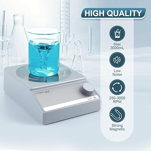 Magnetic Stirrer w/8 Stir Bars, 100 fl.oz Stir Plate, 3000 RPM Magnetic Stir Plate, Magnetic Mixer Grey (w/o Heating)
