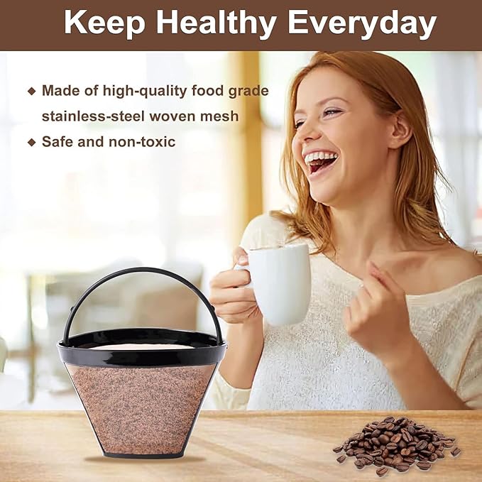 KEEPOW Reusable Cone Coffee Filters #4 (1-pack), 8-12 Cup Gold Permanent Coffee Filter for Cuisinart/Ninja Dual Brew Pro CFP301/ Hamilton Beach, Size 04 Pour Over Coffee-maker (gold*1)