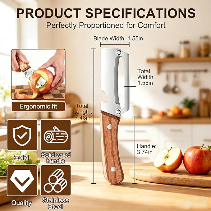MultiFunctional Vegetable Peeler for Kitchen, Vegetable Peeler with Wooden Handle and Bottle Opener, 2-in-1 Stainless Steel Kitchen Peelers for Fruit Veggie Apple Potato Pumpkin Papaya(1PCS)