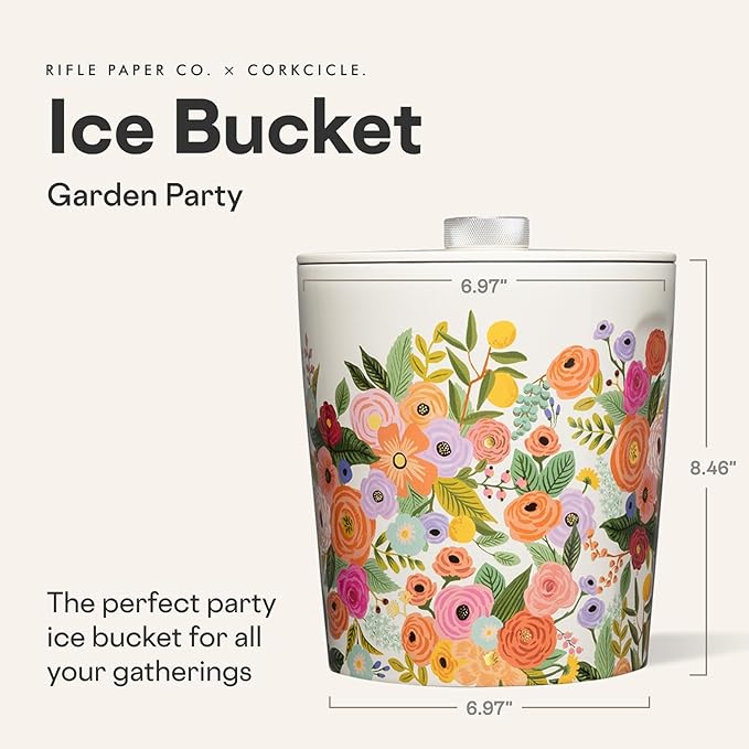 Corkcicle Insulated Ice Bucket with Lid - Stainless Steel - 100 oz - Garden Party Cream