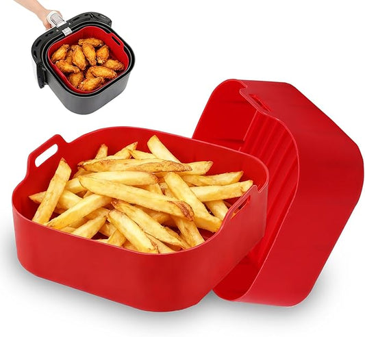2Pcs Air Fryer Silicone Liners,Air Fryer Silicone Liners Fit 3-6QT Air fryer, Reusable Food Grade Silicone Air fryer Liners Baking Tray Basket Accessories(Square,7.5 Inch)