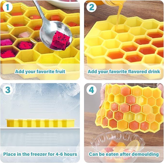Silicone Mini Ice Cube Tray, 37 Pack Ice Trays for Freezer,Mini Ice Maker,Ice Cube Mold,Small Ice Cube Trays,Crushed Ice Trays for Wiskey.Juice Drink (Yerrow, 37 Pack ICE Cubes)
