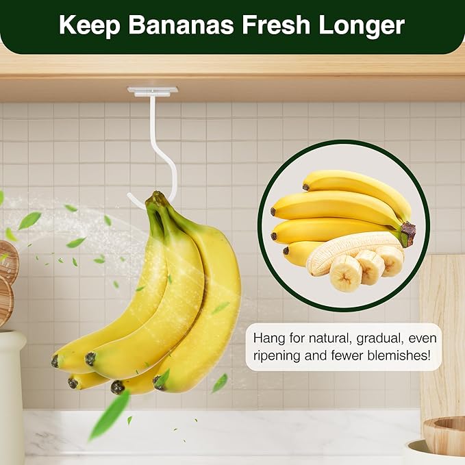 bussdis 2-Pack Under Cabinet Banana Hook - Foldable Magnetic Banana Hangers, Adhesive & Space-Saving, Folds Up When Not in Use, White, for Kitchen, RV, Home, Office