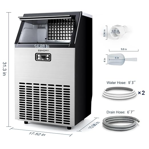 EUHOMY Commercial Ice Maker Machine, 150lbs/24H Stainless Steel Under Counter ice Machine with 33lbs Ice Storage Capacity, Freestanding Ice Maker.