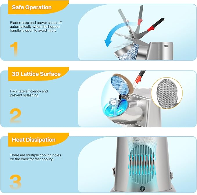 VIVOHOME 11 Inch Height Dual Blades Ice Crusher Shaver 300W 2000 rpm Snow Cone Maker Machine Silver Electric with Ice Pick for Home and Commercial Use
