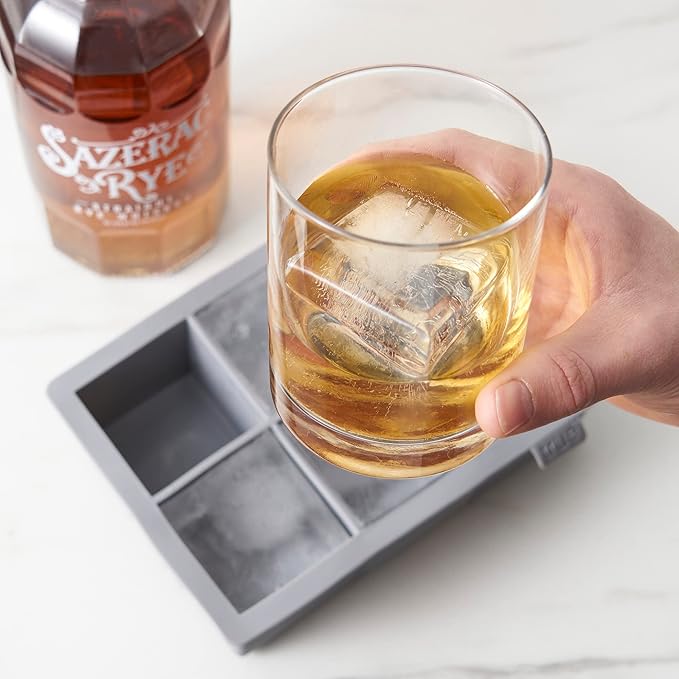 True Colossal Ice Cube Tray, Large Silicone Ice Mold for 2 Inch Cubes, Easy to Release, Perfect for Whiskey, Cocktails, Mixed Drinks, Iced Tea, Soda, Kitchen & Home Bar Gifts, Set of 1, Gray