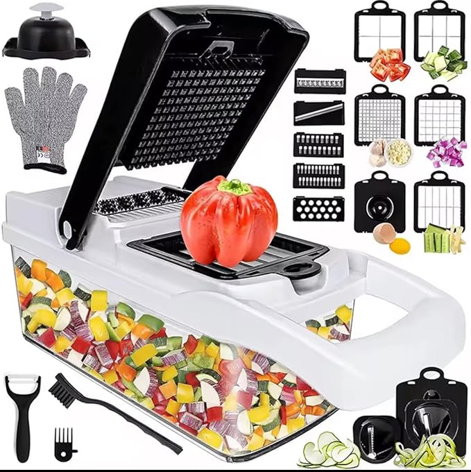 Vegetable Slicer and Chopper, 26-in-1 Kitchen Mandoline, Food Shredder and Dicer, Multifunctional