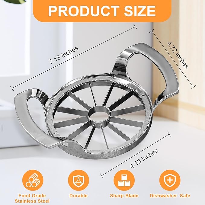 Apple Slicer with 12 Blades Extra Large Heavy Duty Stainless Steel Apple Corer, Dishwasher Safe Easy to Use Sharp Apple Slicer and Corer for Vegetables, Fruit and Pineapple
