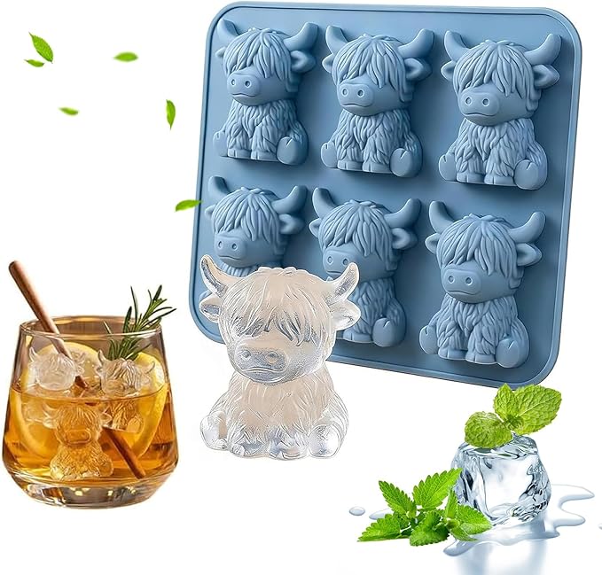 Mini Highland Cow Ice Cube Mold, Cute 3D Silicone Cow Ice Cube Tray, Reusable Cattle Shaped Ice Mold for Cow Lovers, Parties & Bar Decor (1PCS)