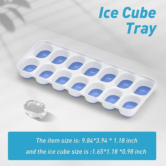 ChefAide Ice Cube Tray with Lid, 4 Packs 56 Cubes Durable Stackable Ice Cube Trays for Freezer with Removable Lids, Easy-Release Plastic & Silicone Ice Tray for Cocktail, Coffee