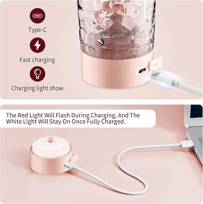 FANS-ONE Electric Protein Shaker Bottle, 24oz Lockable Electric Blender Cup, Tritan USB Rechargeable Protein Shake Mixer, Blender Shaker Cups for Protein Shakes, Pink