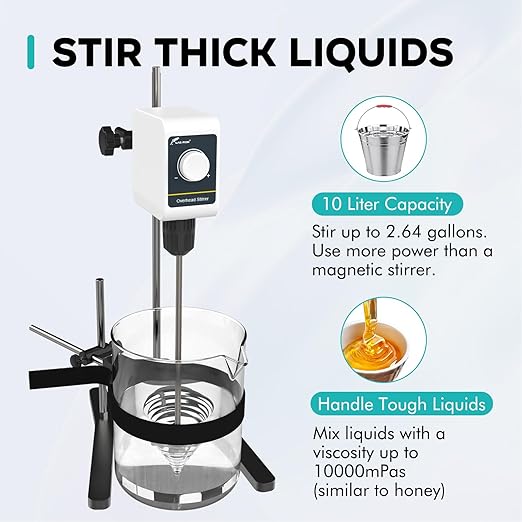 LAB FISH Overhead Stirrer(OS-5E) 10L Capacity 200-1200 RPM Knob Control Variable Speed Mixer Handles High Viscosity Liquids for Chemical/Reagents/Paints