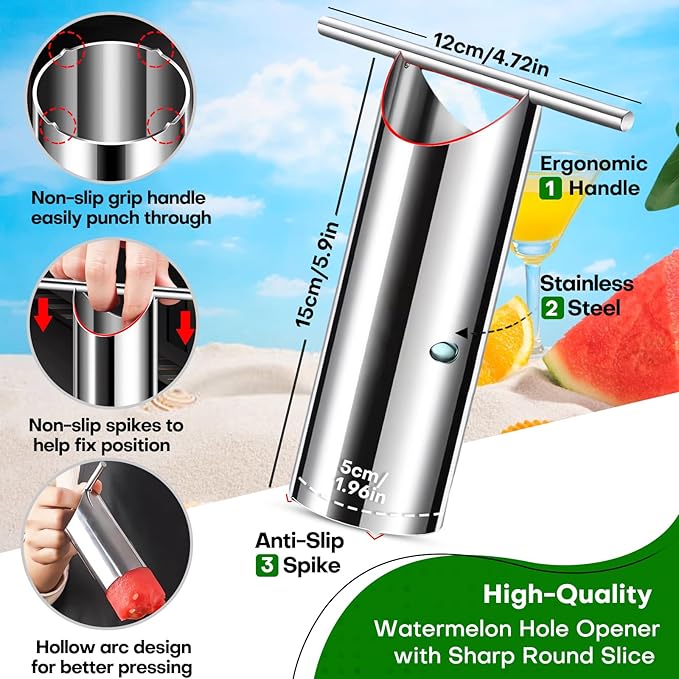 Stainless Steel Watermelon Cutter - Easy To Juice- Watermelon Puncher with Round-Shape Slice - Creative Melon Opener - Making Juicing Accessories
