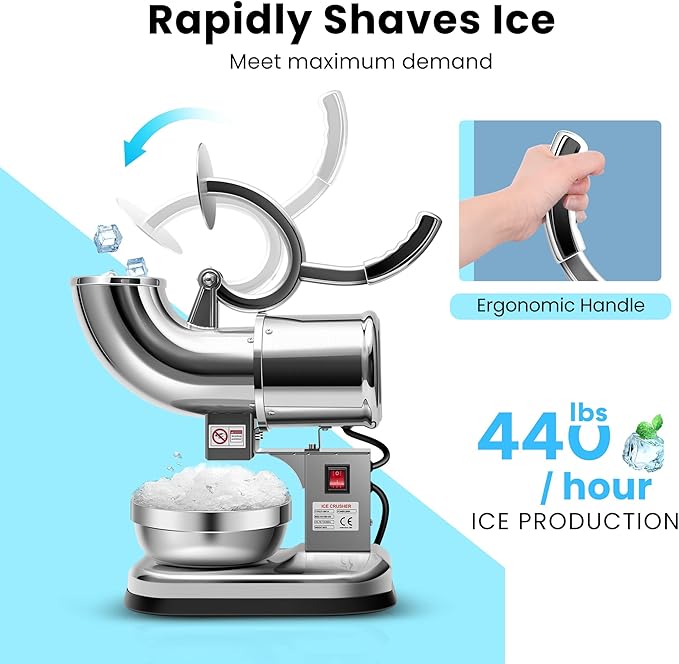 VIVOHOME Electric Dual Blades Ice Crusher Shaver Snow Cone Maker Machine Silver 440lbs/hr for Home and Commercial Use