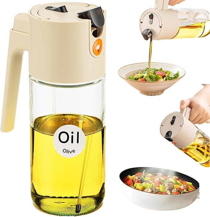 Large Premium Olive Oil Glass Spray Bottle, Ideal for Cooking, 2-in-1 Kitchen Oil Dispenser, 600ml/20oz Oil Spray Bottle, Perfect for the Kitchen, Air Fryers, Salads, and Barbecues