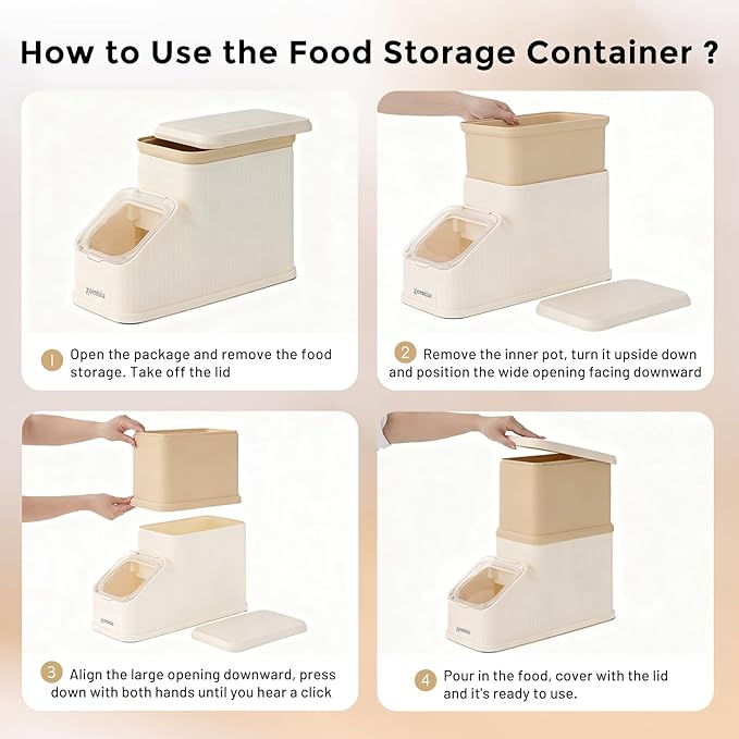 ZOMISIA 15lbs Dog Food Storage Container - First-in, First-out Easy Dispense Base for Freshness, Cat Food Storage Containers with Transparent Lid and Scoop