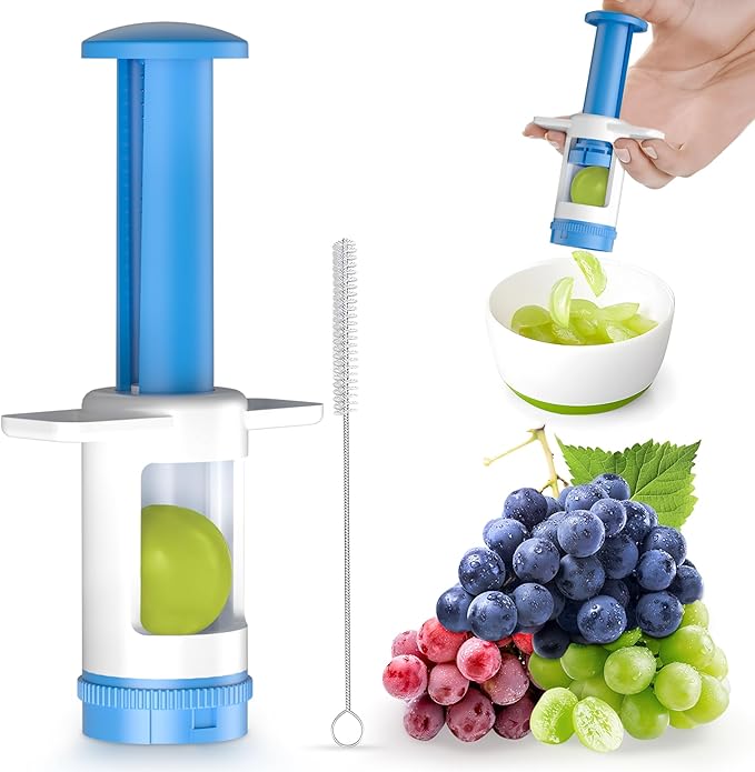 Grapes Cutter for Toddlers, Fruit & Veggie Cutter for Kids Grape Slicer Kitchen Tool, Perfect for Fruit Salads, Snacks, and Cake Decorations-Green Container-Blue Cross Blade