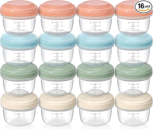 VITEVER [16 Pack] 4 oz Small Containers with Lids, Reusable Plastic Jars for Snack and Puree, Salad Dressing Container to Go, Deli Containers, Freezer Baby Food Containers, Dishwasher Safe, BPA Free