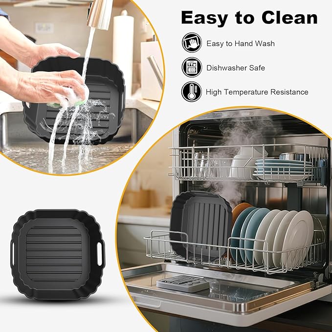 6.2-Inch Small Mini Square Silicone Air Fryer Liners 2 Pack for Chefman Mini, DASH, COSORI, COMFEE, Instant, DEIME for 2qt 2.1qt 2.6qt 3qt Reusable Basket Trays, Airfryer Accessories