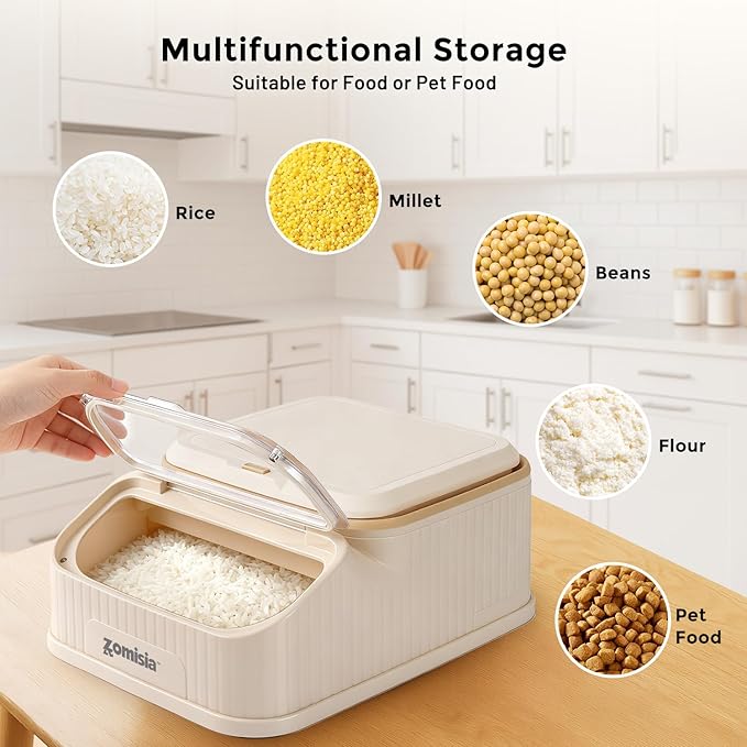 ZOMISIA 20-30lbs Collapsible Dog Food Storage - First-in, First-out Easy Dispense Base for Freshness, Pet Food Storage Containers with Transparent Lid and Scoop