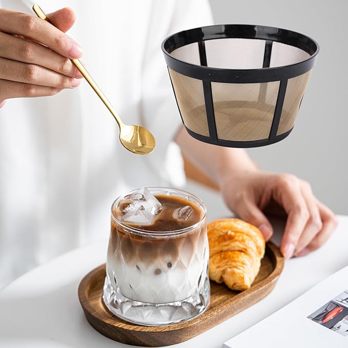 2 Pack Reusable Coffee Filter Fit for BUNN 8 10 12 Cup Coffee Maker and Brewer Series BX, BTX, GRX, NHB, NHS, ST, HG & H, Stainless-Steel Woven Mesh with Coffe Spoon