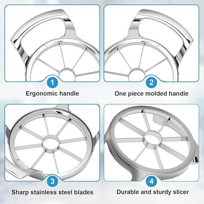 Apple Slicer and Corer, Basic Model with 8 Sharp Stainless Steel Blades - Zinc Alloy Case for Effortless Slicing & Coring,Easy to Use