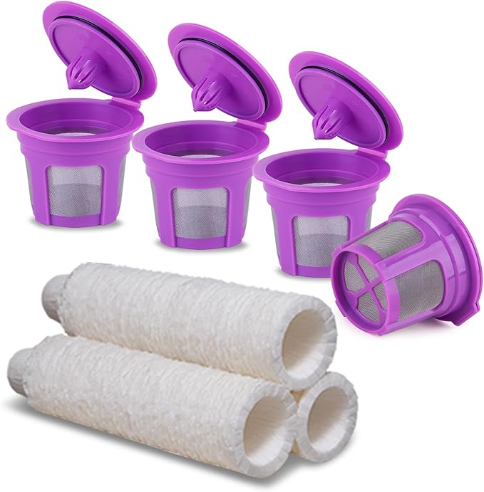 Haetyly 4 Pack Reusable K Cup Coffee Pods with 100 Count Disposable Coffee Paper Filters,Compatible with Keurig Single Serve Coffee Maker 2.0 & 1.0