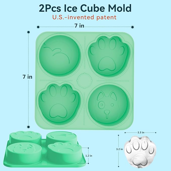 UPSKY 2PCS Dogs Treat Molds, Silicone Dog Treat Ice Cube Trays for Freezer, Reusable Ice Molds for Frozen Treats, Fits Most Dog Water Bowls, for Peanut Butter, Yogurt, Fruit, Broth & More