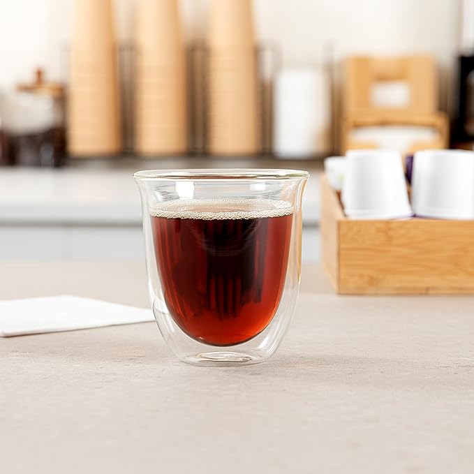 Restaurantware Coffee Cup 2 Pack of 6.8 oz Insulated Double-Wall Glass Borosilicate Coffee Cup Espresso Shot Dishwasher Safe For Hot Drinks