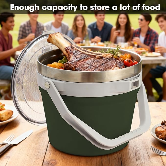 COKTIK 7L Vacuum Insulated Ice Bucket with Lid，Large capacity Stainless Steel Beverage Bucket for Cocktail, Champagne, Wine, Beer，Large Parties（Army Green）
