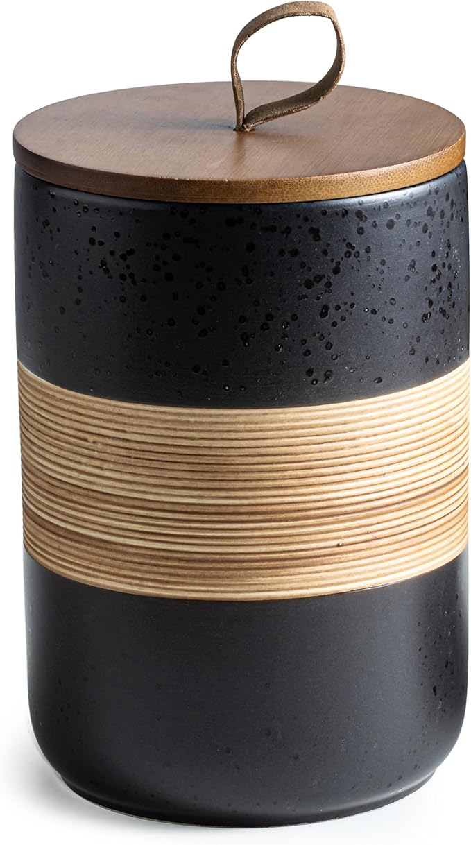 Miamolo Large Storage Containers with Lids, Ceramic Coffee Container Kitchen Food Storage Jars for Spice Sugar Tea Bag, Stackable Decorative Jars for Counter, Black & 61 fl.oz