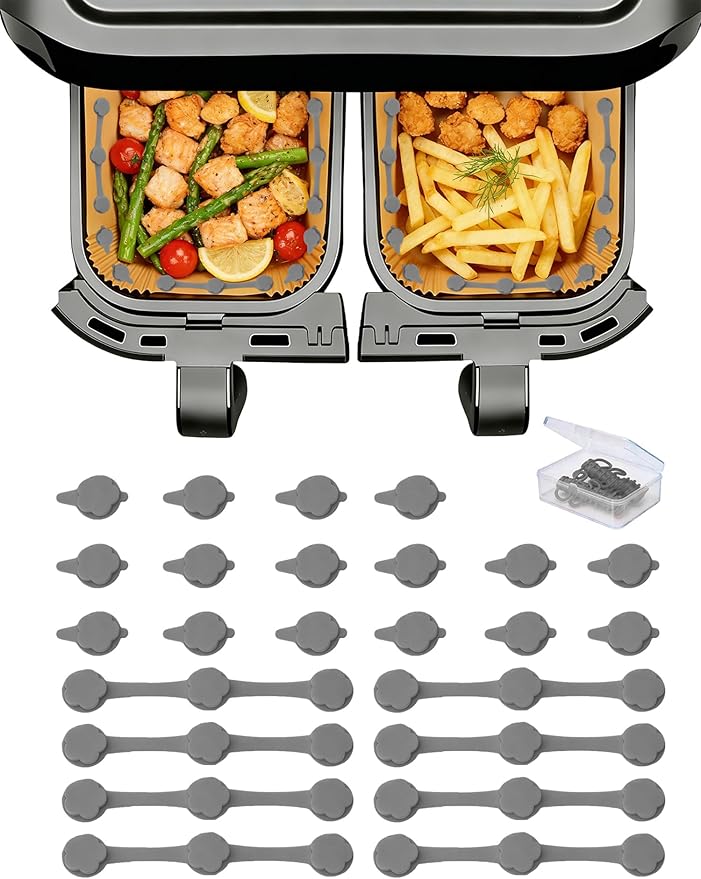 24PCS Magnets for Air Fryer Liners, Silicone Air Fryer Liner Magnetic Buckle for Parchment Paper for Air Fryer, Secure Disposable Air Fryer Liners & Prevent Burning, Air Fryer Magnet (Gray)