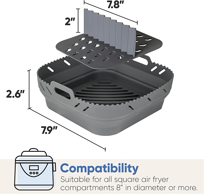 Chef's Path Silicone Air Fryer Liner: 8-inch Liners with Divider for Air Fryers - Reusable Inserts are Foldable, Making The Airfryer Basket Easy to Clean. Safe for Microwave Oven Use.