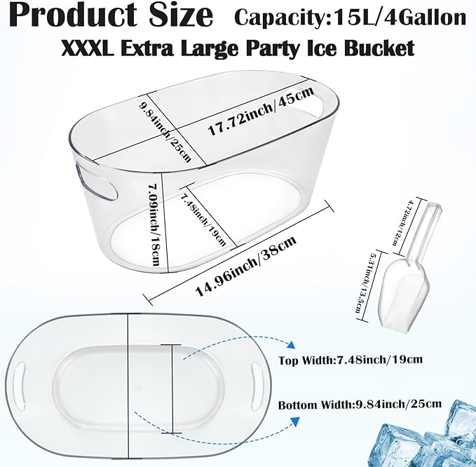 3 PCS Ice Buckets for Parties, 15L Large Ice Bucket, 4 Gallon Champagne Bucket with Scoops, Beverage Tub Mimosa Bar Supplies for Champagne, Beer, Cocktail